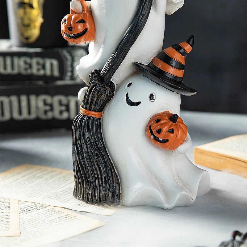 Glitzhome "13""Polyresin Stacked Ghost Table Decor" Halloween Tabletop Decor