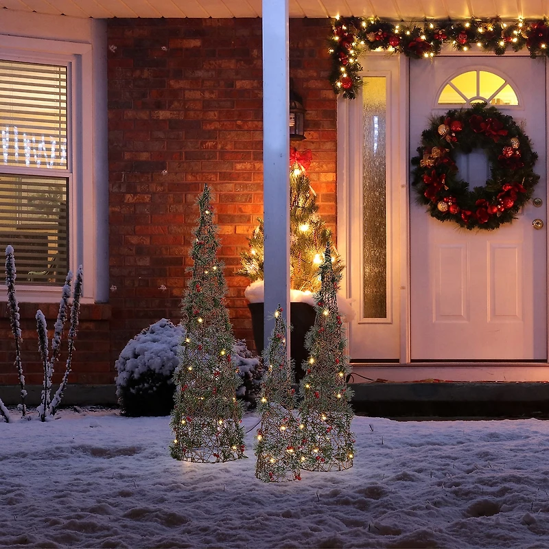 Glitzhome Lighted Plastic Cone Tree Christmas Yard Art