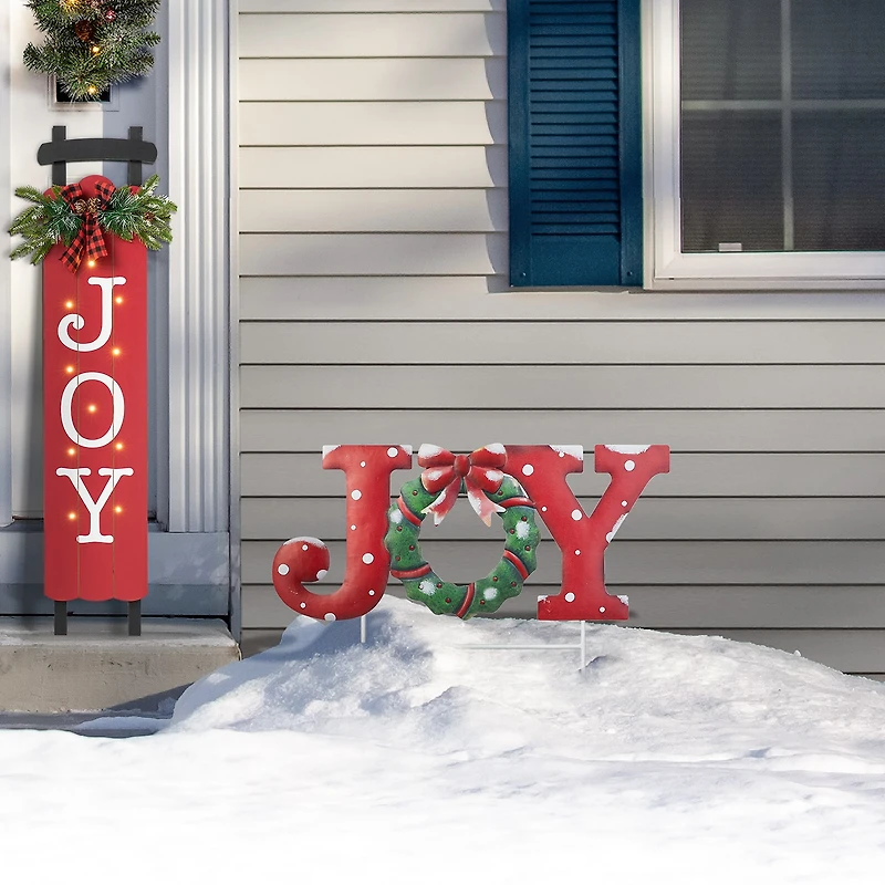 Glitzhome 29.25" Metal Joy Christmas Yard Art