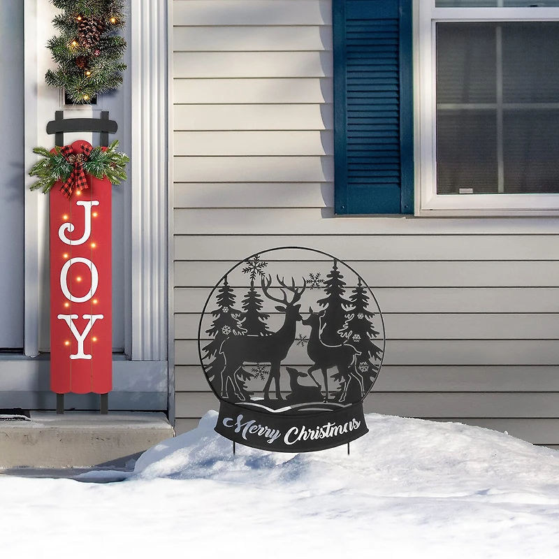 Glitzhome 30" Metal Silhouette Waterglobe Christmas Yard Art