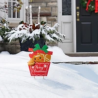 Glitzhome 24" Metal Gingerbread Giftbox Christmas Yard Art