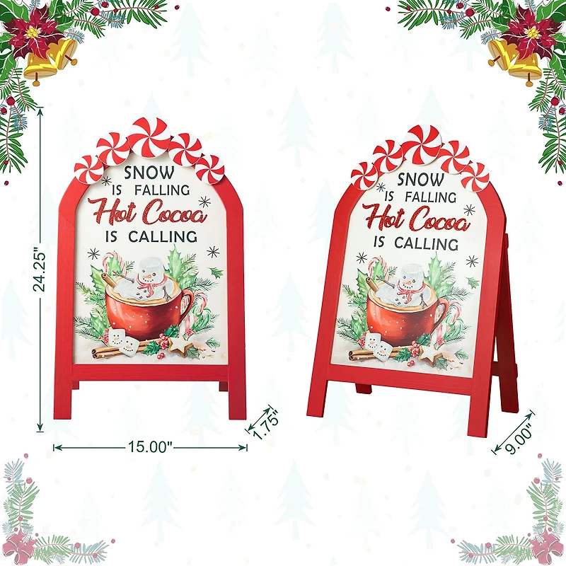 Glitzhome 24.25" Wood Peppermint Easel Christmas Porch Sign