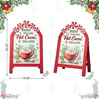 Glitzhome 24.25" Wood Peppermint Easel Christmas Porch Sign