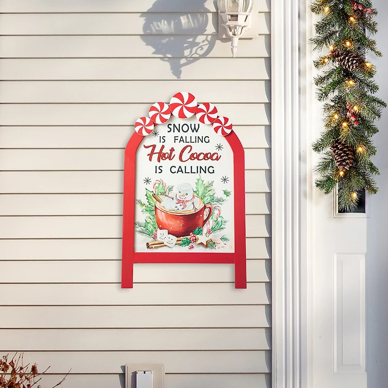 Glitzhome 24.25" Wood Peppermint Easel Christmas Porch Sign