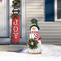 Glitzhome 36" Snowman With Floral Wreath Christmas Porch Sign