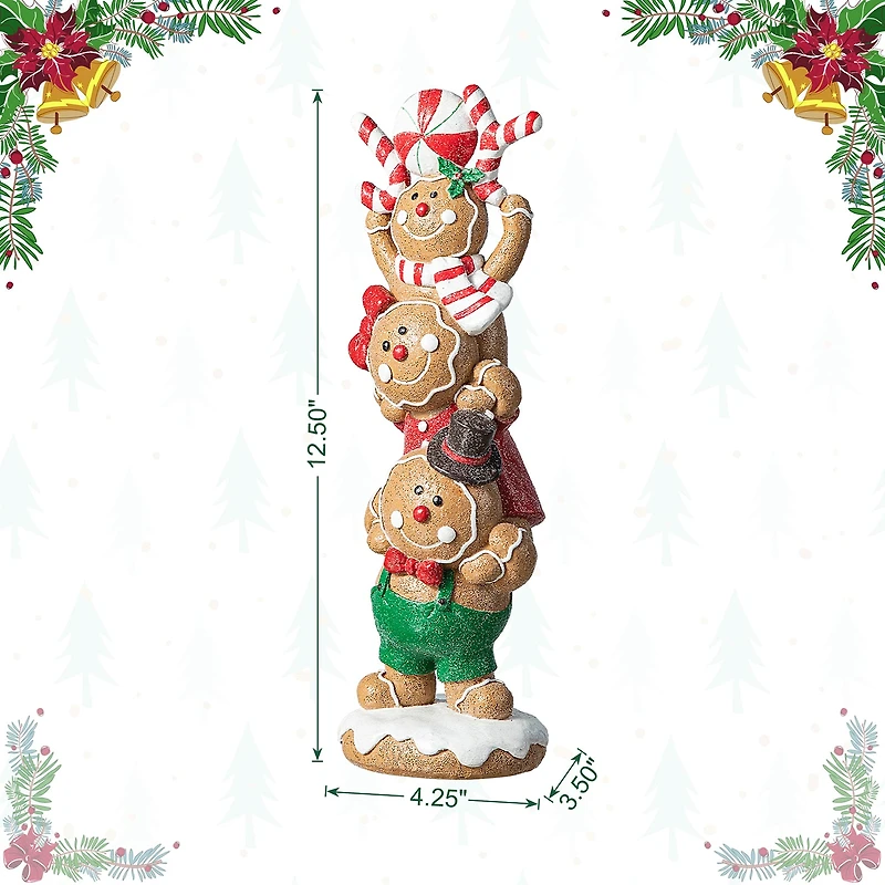 Glitzhome 12.5" Stacked Gingerbread Christmas Tabletop Decor