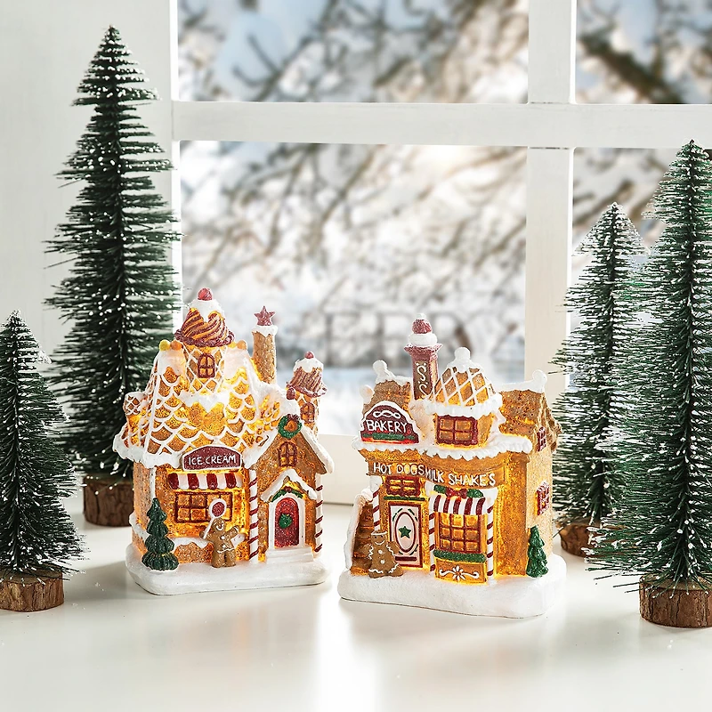 Glitzhome 7.25" Lighted Gingerbread House Christmas Tabletop Decor