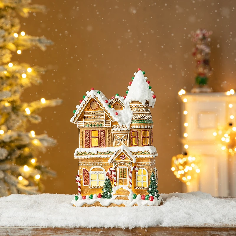 Glitzhome 12" Resin Gingerbread House Christmas Tabletop Decor