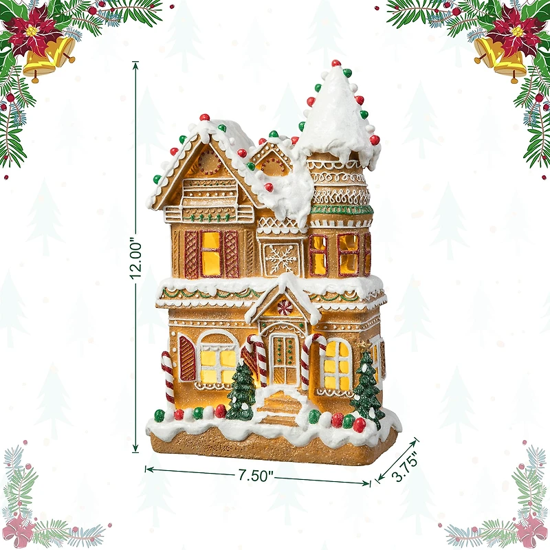 Glitzhome 12" Resin Gingerbread House Christmas Tabletop Decor
