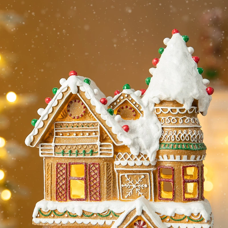 Glitzhome 12" Resin Gingerbread House Christmas Tabletop Decor