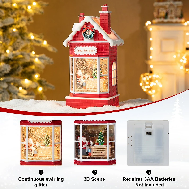 Glitzhome 10.5" Lighted Santa'S Workshop Christmas Snow Globe