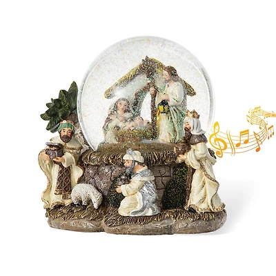 Glitzhome 8.25" Snowflakes Nativity Christmas Snow Globe