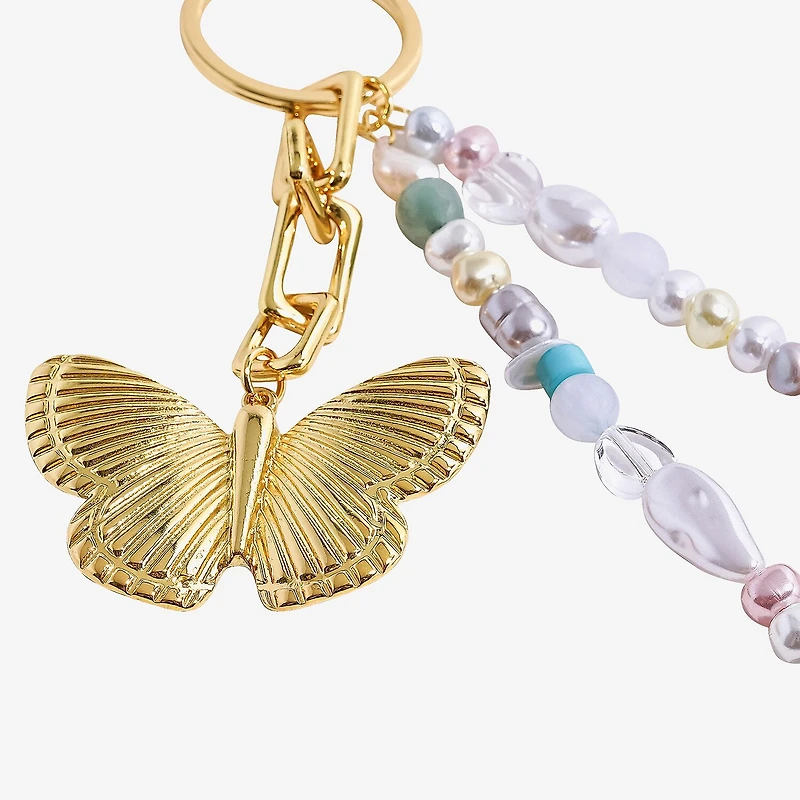 Bijoux Bar Gold Tone Butterfly Flower Bag Charm