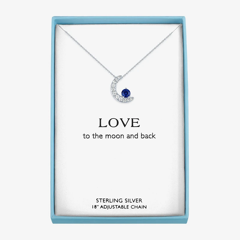 Womens Lab Created Blue Sapphire Sterling Silver Moon 16 Inch Pendant Necklace