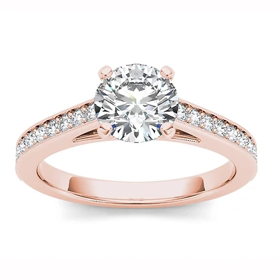 Womens CT. T.W. Natural White Diamond 14K Gold Round Side Stone Engagement Ring