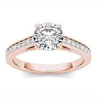 Womens CT. T.W. Natural White Diamond 14K Gold Round Side Stone Engagement Ring