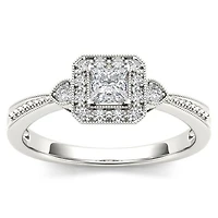 Womens 1/3 CT. T.W. Natural White Diamond 10K Gold Side Stone Halo Engagement Ring