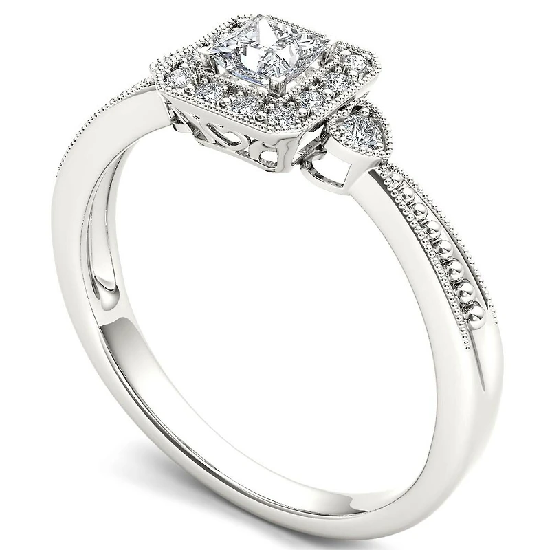 Womens 1/3 CT. T.W. Natural White Diamond 10K Gold Side Stone Halo Engagement Ring