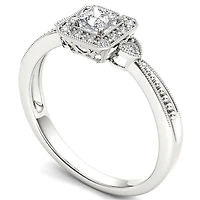 Womens 1/3 CT. T.W. Natural White Diamond 10K Gold Side Stone Halo Engagement Ring
