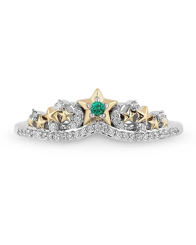 Enchanted Disney Fine Jewelry Lab Created Emerald and 1/10 CT. T.W. Diamond Tinker Bell Ring in 14K Gold Over Silver and Sterling Silver