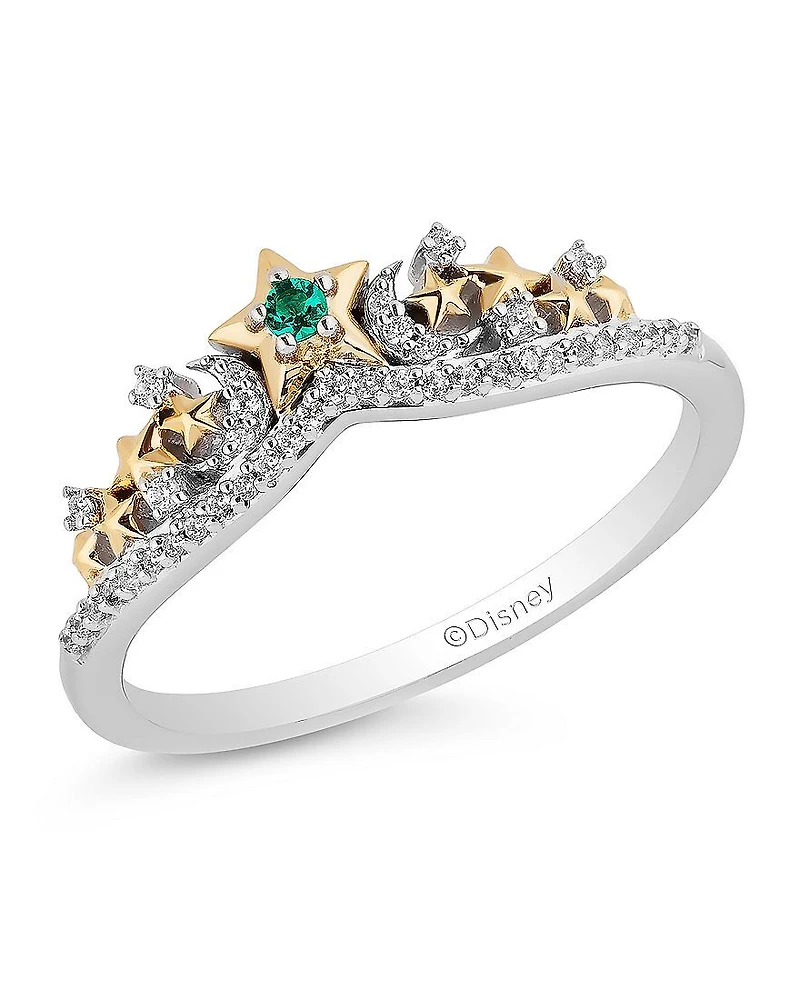Enchanted Disney Fine Jewelry Lab Created Emerald and 1/10 CT. T.W. Diamond Tinker Bell Ring in 14K Gold Over Silver and Sterling Silver