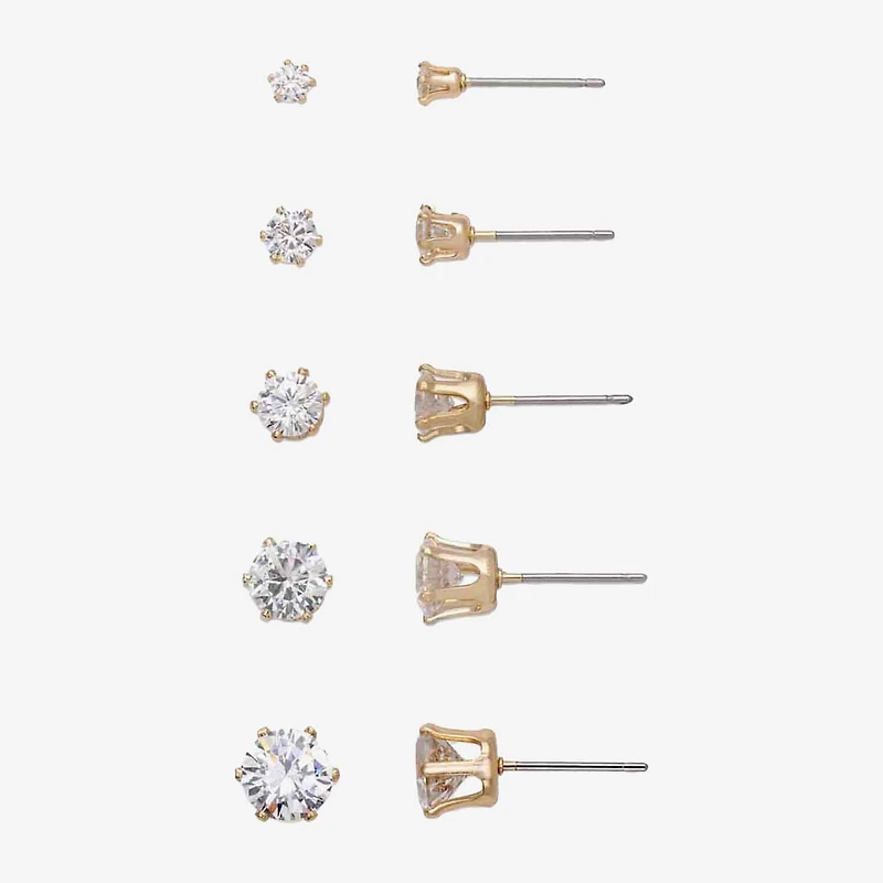 Mixit Womens Cubic Zirconia Hypoallergenic 5 Pair Earring Set