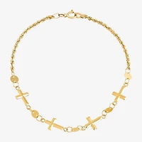 Womens 14K Gold Hollow Cross 7 Inch Link Bracelet