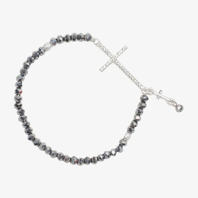 Bijoux Bar Delicates Silver Tone Womens Glass Cross Stretch Bracelet