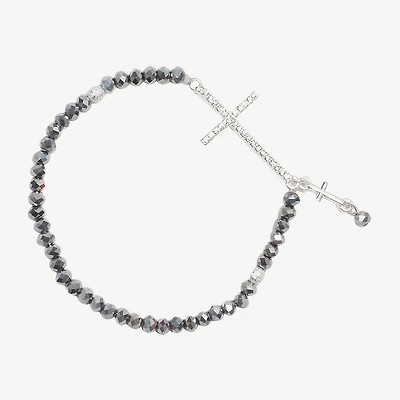 Bijoux Bar Delicates Silver Tone Womens Glass Cross Stretch Bracelet