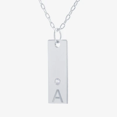 Silver Treasures Cubic Zirconia Sterling 16 Inch Cable Initial Pendant Necklace