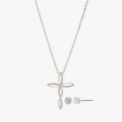 Sparkle Allure Womens 1 1/4 CT. T.W. Crystal Pure Silver Over Brass Cross 2-pc. Jewelry Set