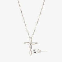 Sparkle Allure Womens 1 1/4 CT. T.W. Crystal Pure Silver Over Brass Cross 2-pc. Jewelry Set