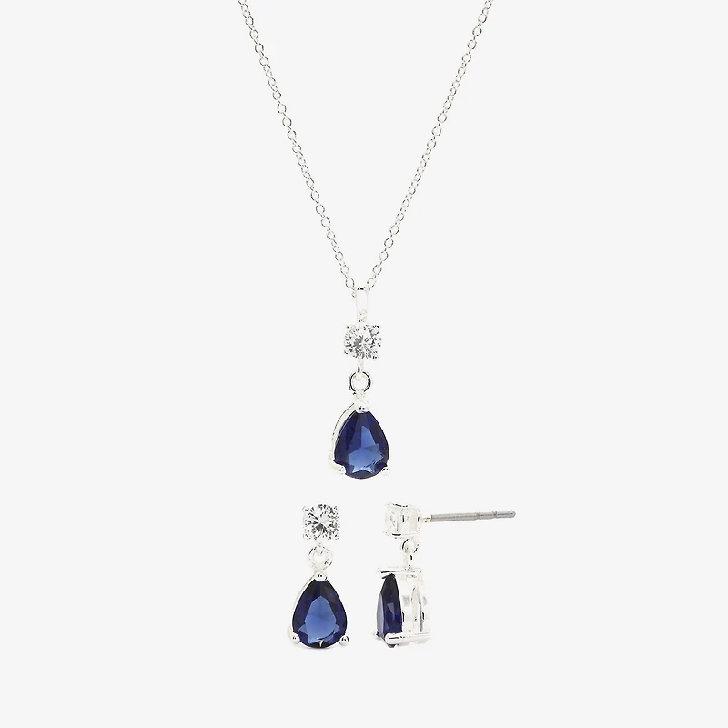 Sparkle Allure 2-pc. Pure Silver Over Brass Montana Pear Two Stone Cubic Zirconia Drop Jewelry Set