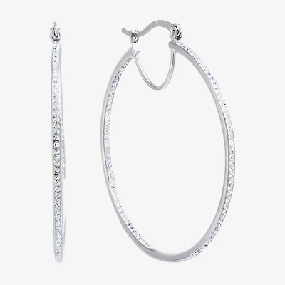 Sparkle Allure Womens Crystal 50mm Round Hoop Earrings