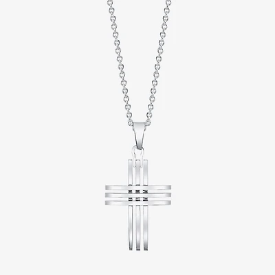 J.P. Army Men's Jewelry Stainless Steel 24 Inch Cable Cross Pendant Necklace
