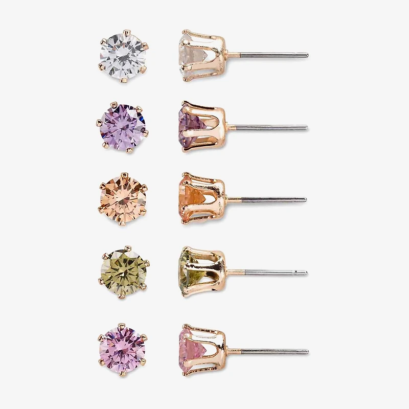 Mixit Hypoallergenic Womens Multi Color Cubic Zirconia Round Hypoallergenic 5 Pair Earring Set