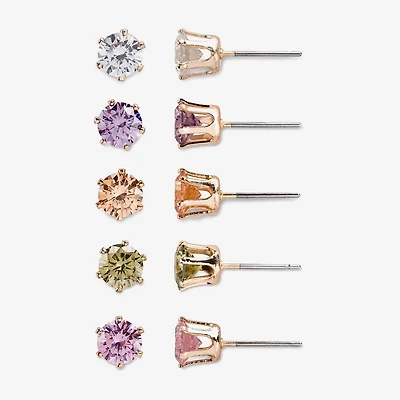 Mixit Hypoallergenic Womens Multi Color Cubic Zirconia Round Hypoallergenic 5 Pair Earring Set