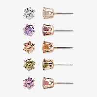 Mixit Hypoallergenic Womens Multi Color Cubic Zirconia Round Hypoallergenic 5 Pair Earring Set