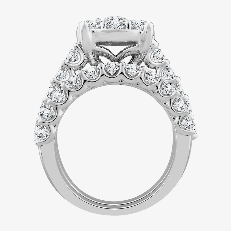 Round 4 CT.T.W. Natural Diamond Side Stone Bridal Set in 10K or 14K White Gold