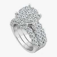 Round 4 CT.T.W. Natural Diamond Side Stone Bridal Set in 10K or 14K White Gold