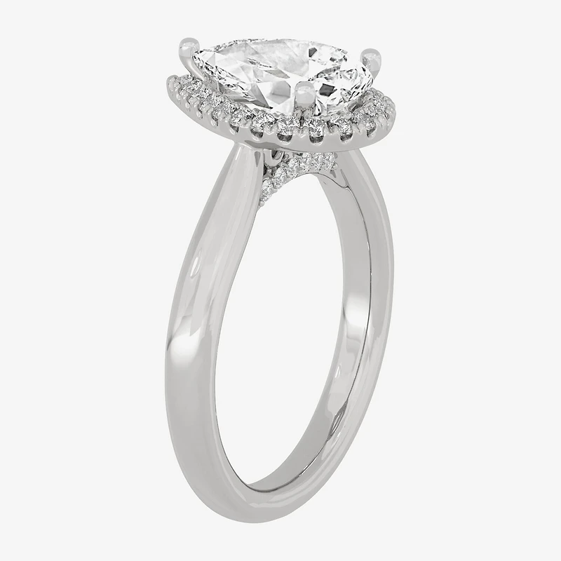 (H-I / Si1-Si2) Womens 2 1/4 CT. T.W. Lab Grown White Diamond 10K Gold Pear Halo Engagement Ring