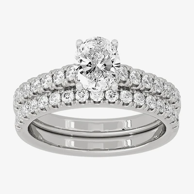 (H-I / Si1-Si2) Womens 1 1/2 CT. T.W. Lab Grown White Diamond 10K Gold Round Side Stone Halo Bridal Set