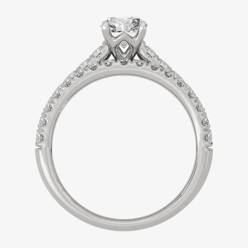 (H-I / Si1-Si2) Womens 1 1/2 CT. T.W. Lab Grown White Diamond 10K Gold Round Side Stone Halo Bridal Set