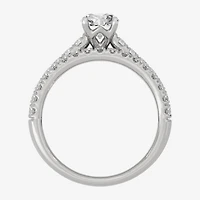(H-I / Si1-Si2) Womens 1 1/2 CT. T.W. Lab Grown White Diamond 10K Gold Round Side Stone Halo Bridal Set