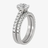 (H-I / Si1-Si2) Womens 1 1/2 CT. T.W. Lab Grown White Diamond 10K Gold Round Side Stone Halo Bridal Set