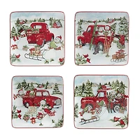 Certified International Red Truck Christmas 4-pc. Dessert Plate