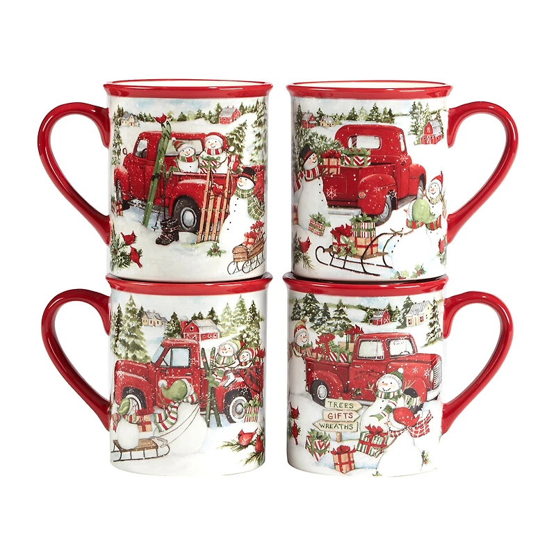 Certified International Red Truck Christmas 4-pc. Coffee Mug