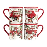Certified International Red Truck Christmas 4-pc. Coffee Mug
