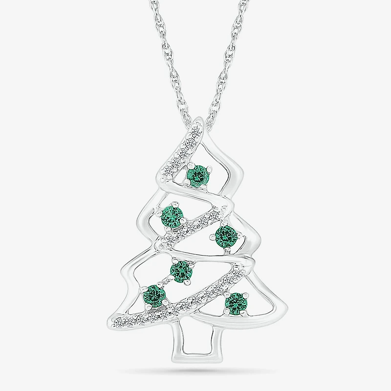 Christmas Tree Womens 1/10 CT. T.W. Lab Created Green Emerald Sterling Silver 18 Inch Pendant Necklace