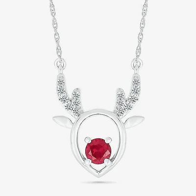 Reindeer Womens Lab Created Red Ruby Sterling Silver 18 Inch Pendant Necklace